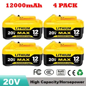 Dewalt 4-Pack 12.0Ah Replacement Battery for Dewalt 20V Max Compatible with XR Max Lithium-Ion Batteries DCB200 DCD/DCF/DCG Series Power Tools Yellow