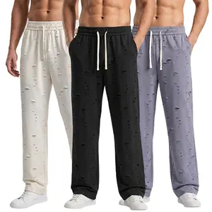 Men’s 3-Pack Distressed Straight-Leg Sweatpants, Menswear Casual Trousers with Pockets, Drawstring Loose Fit Lounge Pants tiktok shop deals