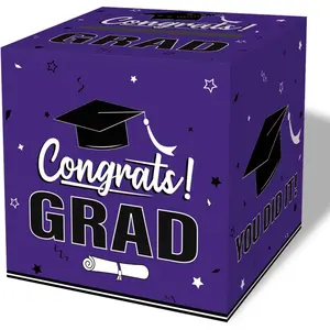 2026 Purple Foldable Cardboard Graduation Card Box for Graduation Party Decorations