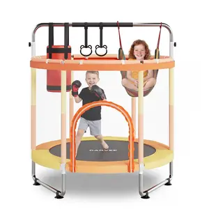 60" Trampoline for Kids with Enclosure, 440Lbs Capacity ASTM Certified-Adjustable Mini Trampolines for Kids, Safety Pad, Baby Trampoline Indoor/Garden, Gift for Boy and Girl, Orange+Yellow