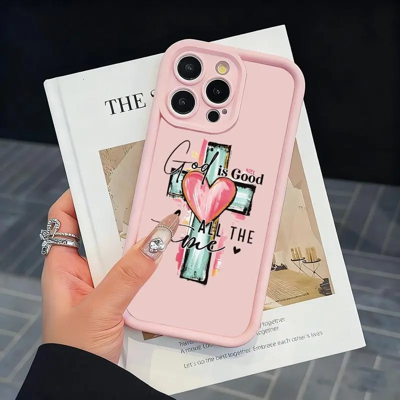 Painted heart and cross pattern phone case. Compatible with iPhone 17 Pro Max/16 Pro Max/15 Plus/14/13/12/11, TPU soft case. Compatible with Galaxy S26 Ultra/S25 Plus/S24/S23, Dopamine color. Compatible with Galaxy A54/A53/A33/A15.