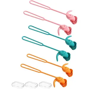Swimming Ear Plugs for Adults,3 Pairs Anti-Lost Waterproof Reusable Silicone Swim Earplugs with Lanyard for Swimming Showering Surfing Snorkeling (Pink,Cyan,Orange, Adults Size)