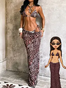 3pcs Women's Swimsuit, Swimsuit Set, Sexy bikinis, leopard animal printed swimwear, Retro Swim Skirts, Beach Outfits For Woman for Vacation