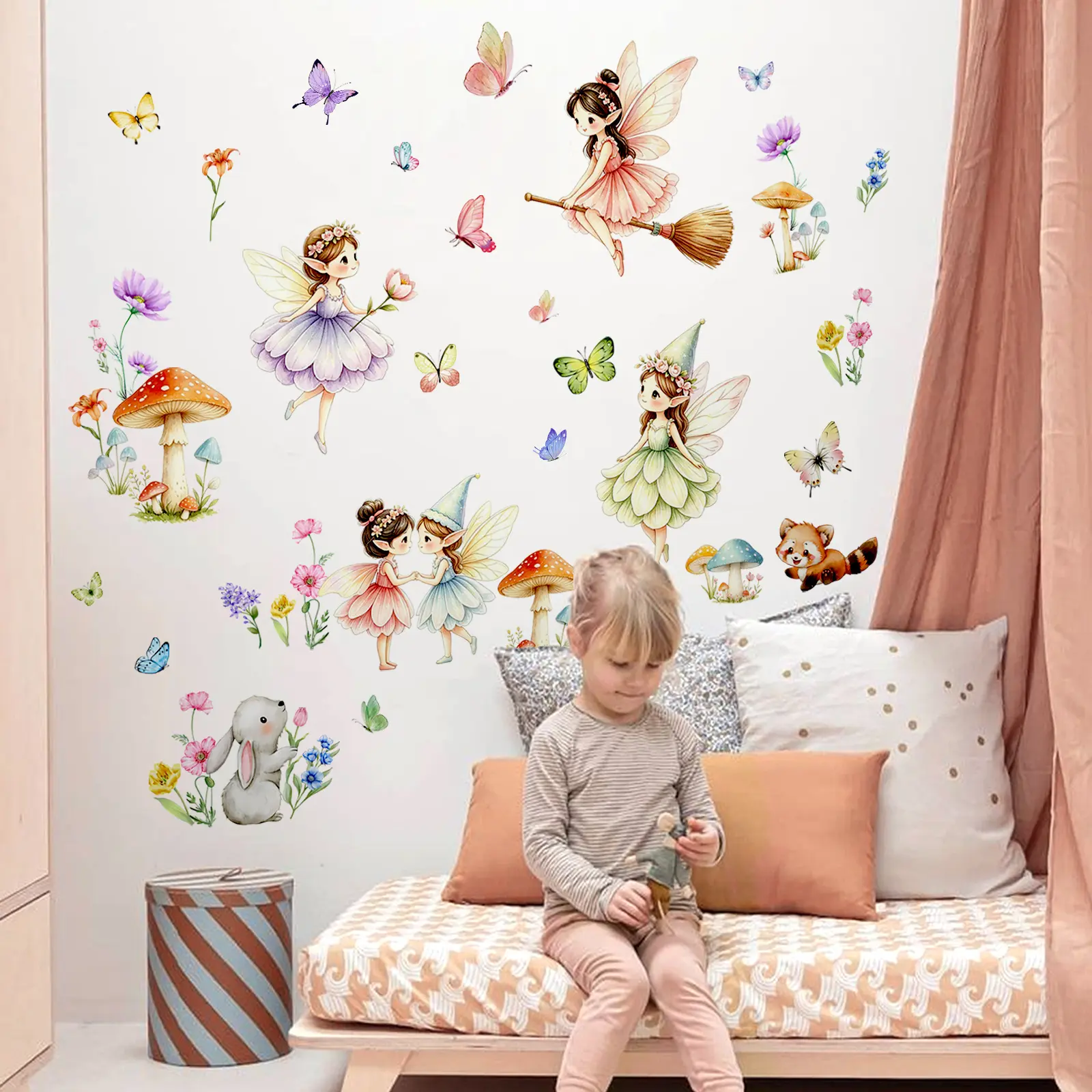 1set/2pcs (30*60cm*2pcs) Fairy Wall Decals, Floral & Butterfly Whimsical Stickers