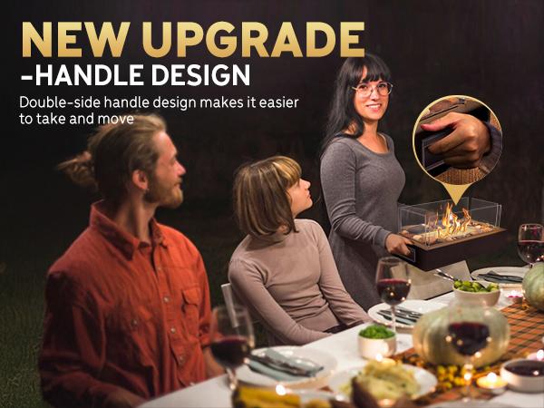 Rantizon Tabletop Fire Pit, Stainless Steel Table Top Firepit with Cobblestone & Protective Glass, Portable Smokeless Indoor & Outdoor Table Fireplace with Handle for Dinner Parties, Smores Maker