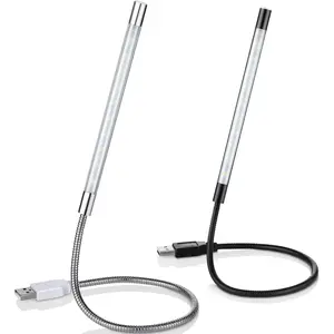 2 Pieces USB LED Light for Laptop Keyboard Light Gooseneck Computer Lamp Flexible Stick Dimmable LED Lamp Touch Switch for Reading Book(Black, Silver)