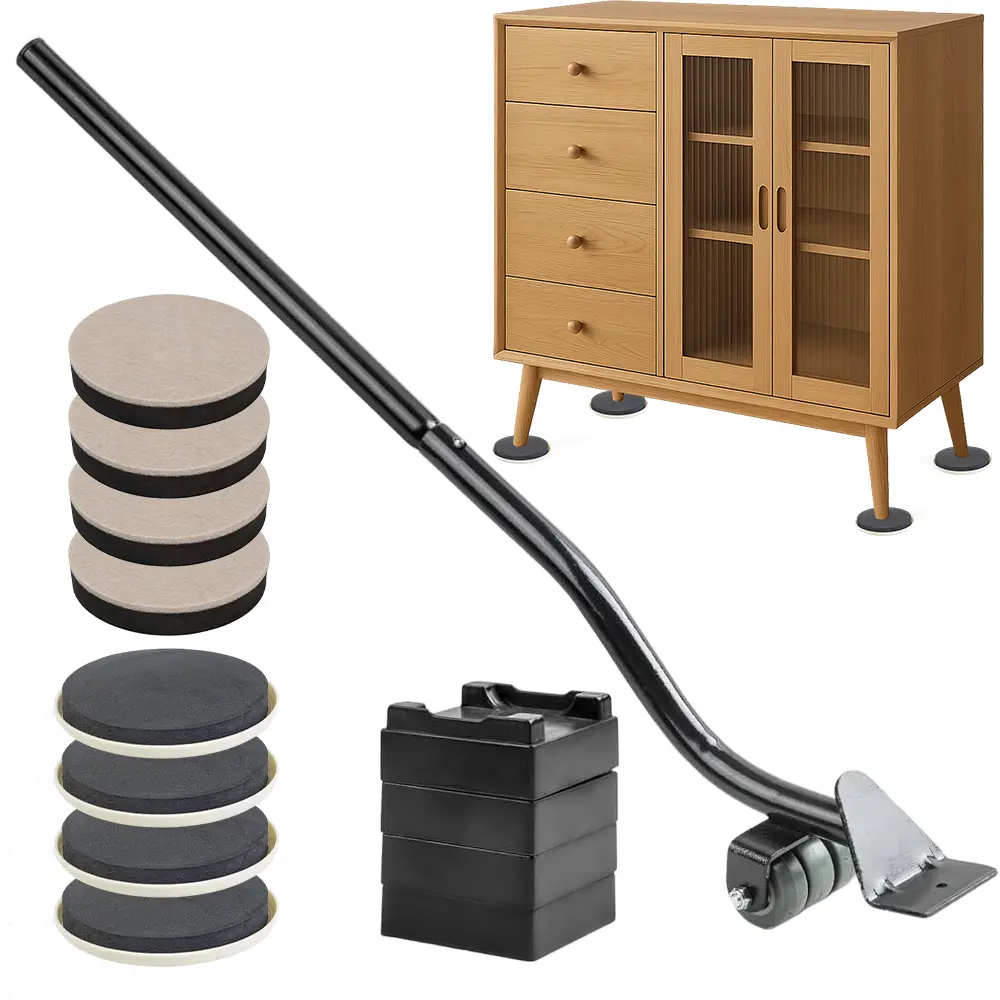 Home Improvement Furniture Lifter Tool Set - 24-in Lifter, 8-Pack 3.5-in Friction Sliders (4 Felt), 400lbs Capacity, Reduces Back Strain, Avoids Discomfort, Prevents Scratches, Reusable Carpet Floor Protectors