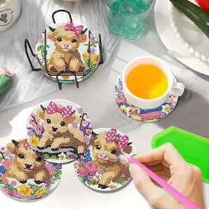 8 Piece Vibrant Highland Cow Diamond Painting Cup Mat Set, Drink Coaster, 5 DIY Diamond Patterns, Storage Box Included, Easy Craft Supplies for Adults
