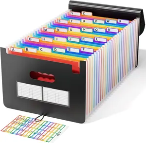 26-Pocket Accordion File Organizer - Expandable Filing Box for Letter/A4 Size Documents, Portable Plastic Organizer with Monthly Receipt Tabs and Colored A-Z Index