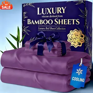 4pcs Cooling Bamboo Bed Sheet Set for Hot Sleepers Kids Luxury Soft Bamboo Fiber Sheets Deep Pocket Fitted Flat Sheet Pillowcases Machine Washable Bedding