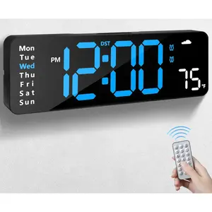 Digital Wall Clock with Remote Control, Large Display Plug in LED Digital  Clocks with 12/24Hr, Date, Week, DST, Timing, Countdown, Temperature for Living Room, Bedroom, Office Wall Decor (Blue)