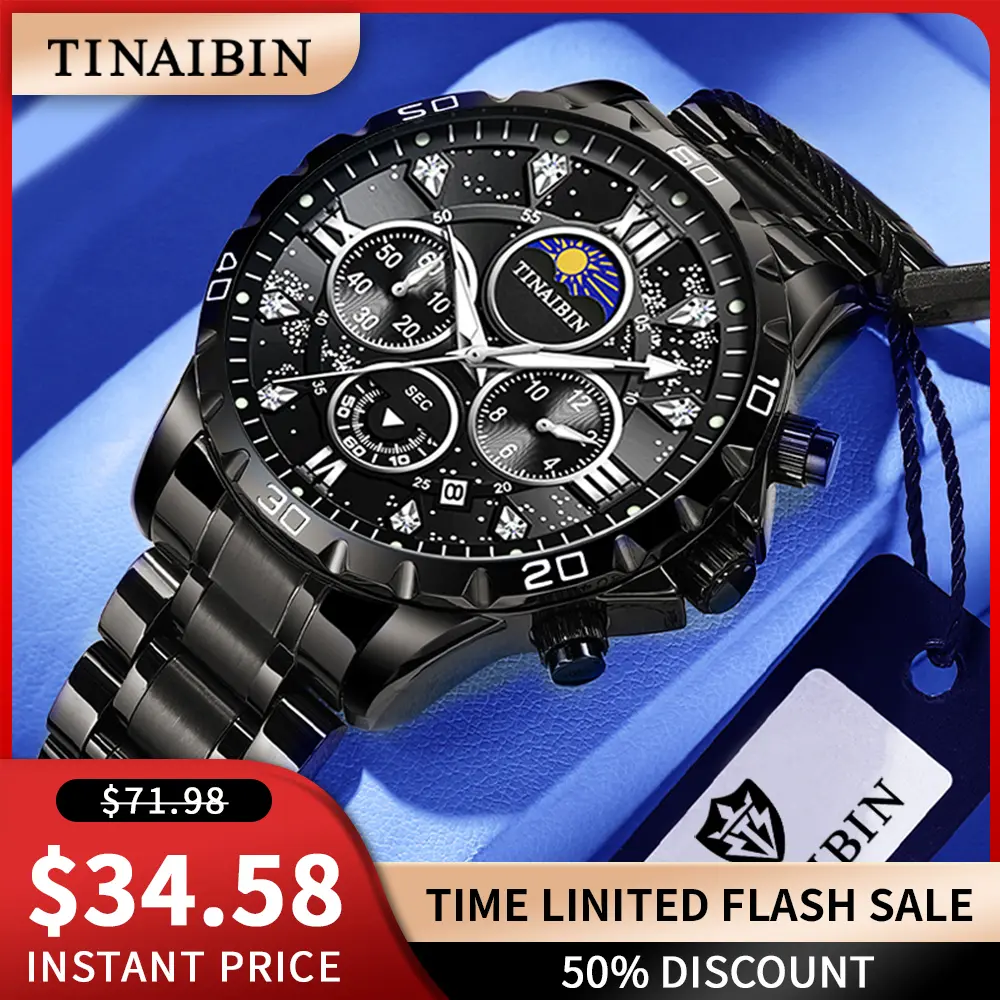 TINAlBIN Men's Casual Business Round Dial Quartz Watch Stainless Steel Strap Party Fashion Daily Wear Trendy  Gift luminous hand Stainless Steel Watch men birthday