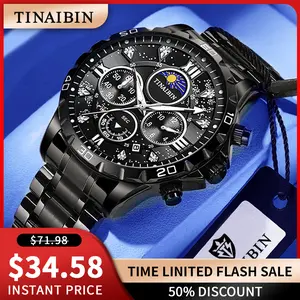 TINAlBIN Men's Casual Business Round Dial Quartz Watch Stainless Steel Strap Party Fashion Daily Wear Trendy  Gift luminous hand Stainless Steel Watch men birthday