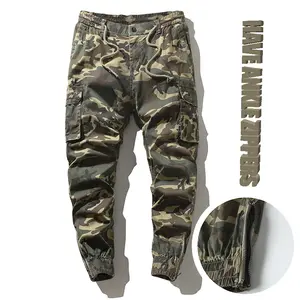 Stylish Cargo Camo Pants Military Army Green Elastic Drawstring Multi-Pocket Work Outdoor Tactical Multi-Flap Stretchy Zippered Cuffs Harem Pants