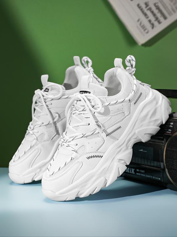 Men's Height Increasing Dad Shoes, Dual Strap Design, Fashionable Casual Sporty Trendy Walking Sneakers, Colorblock Patchwork, Thick Sole, All Seasons