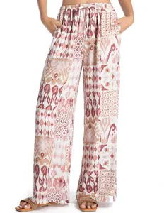 Rivome Women's Palazzo Pants - Chic Boho Maternity Clothes with Pockets, Mid-Waisted Elastic Drawstring Baggy Casual Bottoms for Beach Vacation