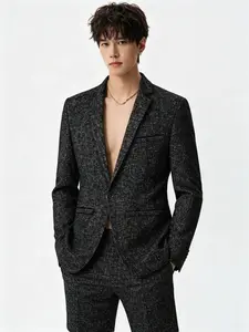 Men's Slim Fit Blazer, Single Button Notch Lapel, Casual Spring & Fall Top, Long Sleeve, Natural Waist, Trendy Business Casual