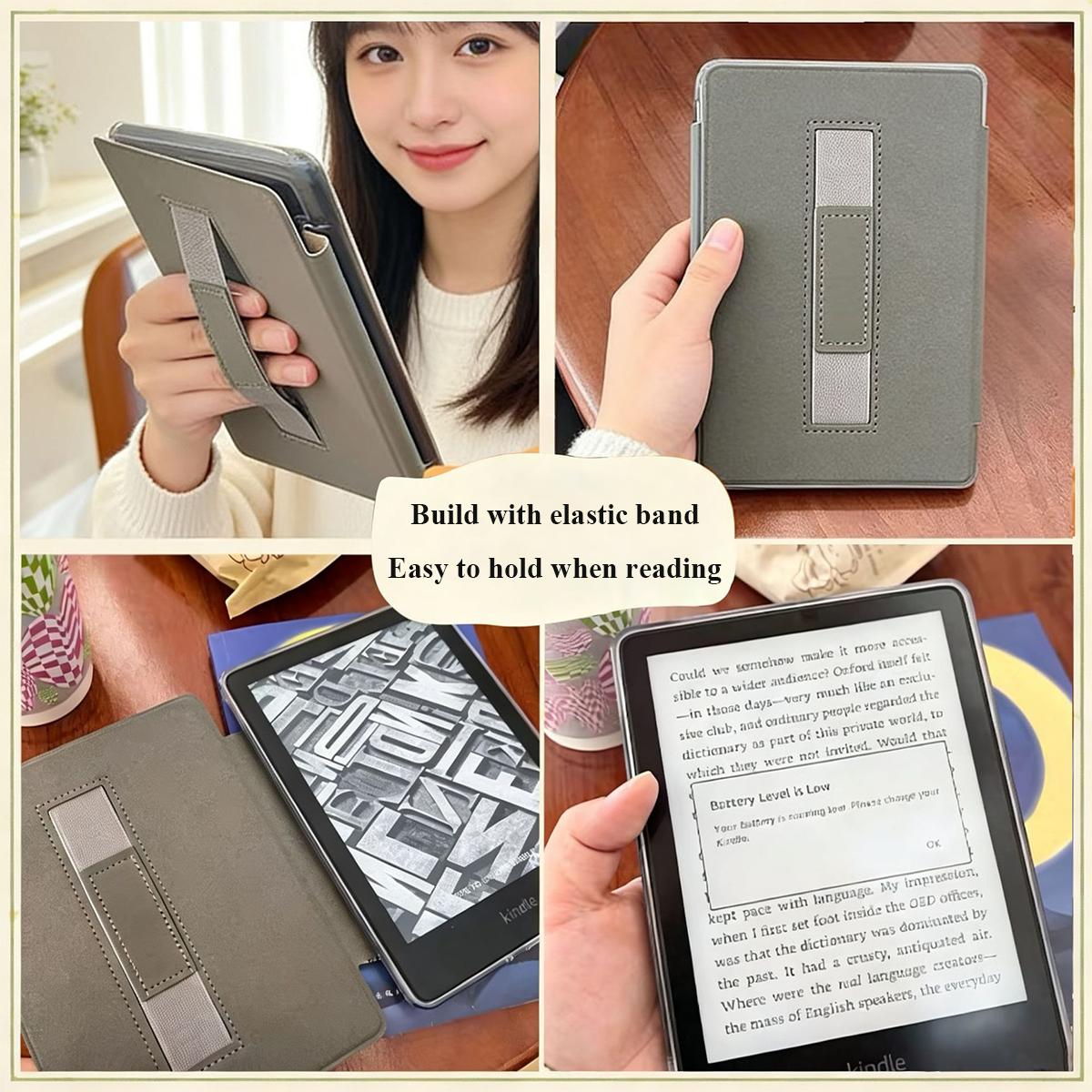4th Wing PU Leather Case with Handle for Kindle Paperwhite (12th Gen 7.0", 11th Gen 6.8") & 6.0" Kindle Tablet Reader, Clear TPU Back, Automatic Sleep/Wake Function, Durable Accessory Pouch