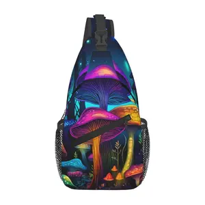 Crossbody chest bag Hiking backpack Men's chest bag Neon dream mushroom shoulder bag Large capacity Fashionable and durable Foldable Can be used for shopping, work, leisure travel, etc