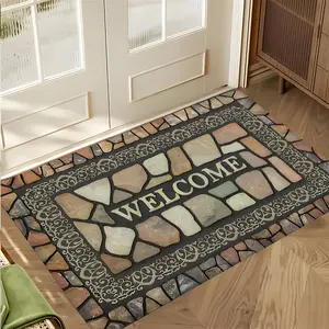 Rustic Stone Welcome Doormat, Unique Design Retro Entrance Rug Carpets, High-end Design Highly Absorbent Floor Mats, Anti-slip Quick drying Soft Carpets, Suitable for Multi-scenario, Indoor Outdoor Entrance Carpet Home Decor, Gifts for Family and Friends