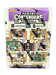 2022 Panini Contenders - Factory Sealed - 40 Cards - 5 Packs - 8 Cards per pack - 6 Blaster exclusive Blue Ice Prizms on average - Factory Sealed - 30 Cards -  6 Packs - 5 Cards per pack - 1 Autograph or Rookie Ticket Swatch on average