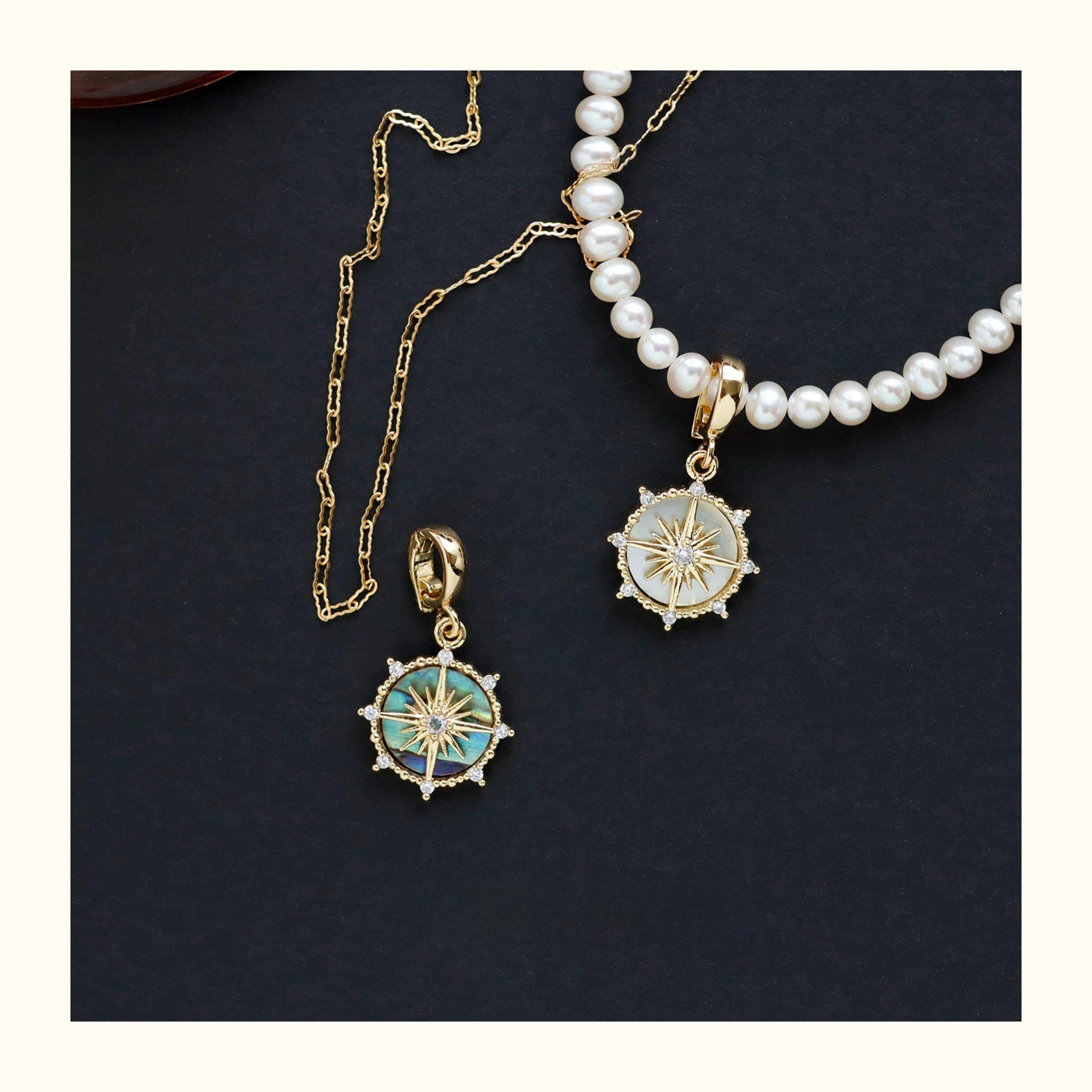 Clip-On Charm Pendant Set – Detachable DIY Necklace Charms | Mother of Pearl Gold Jewelry Collection