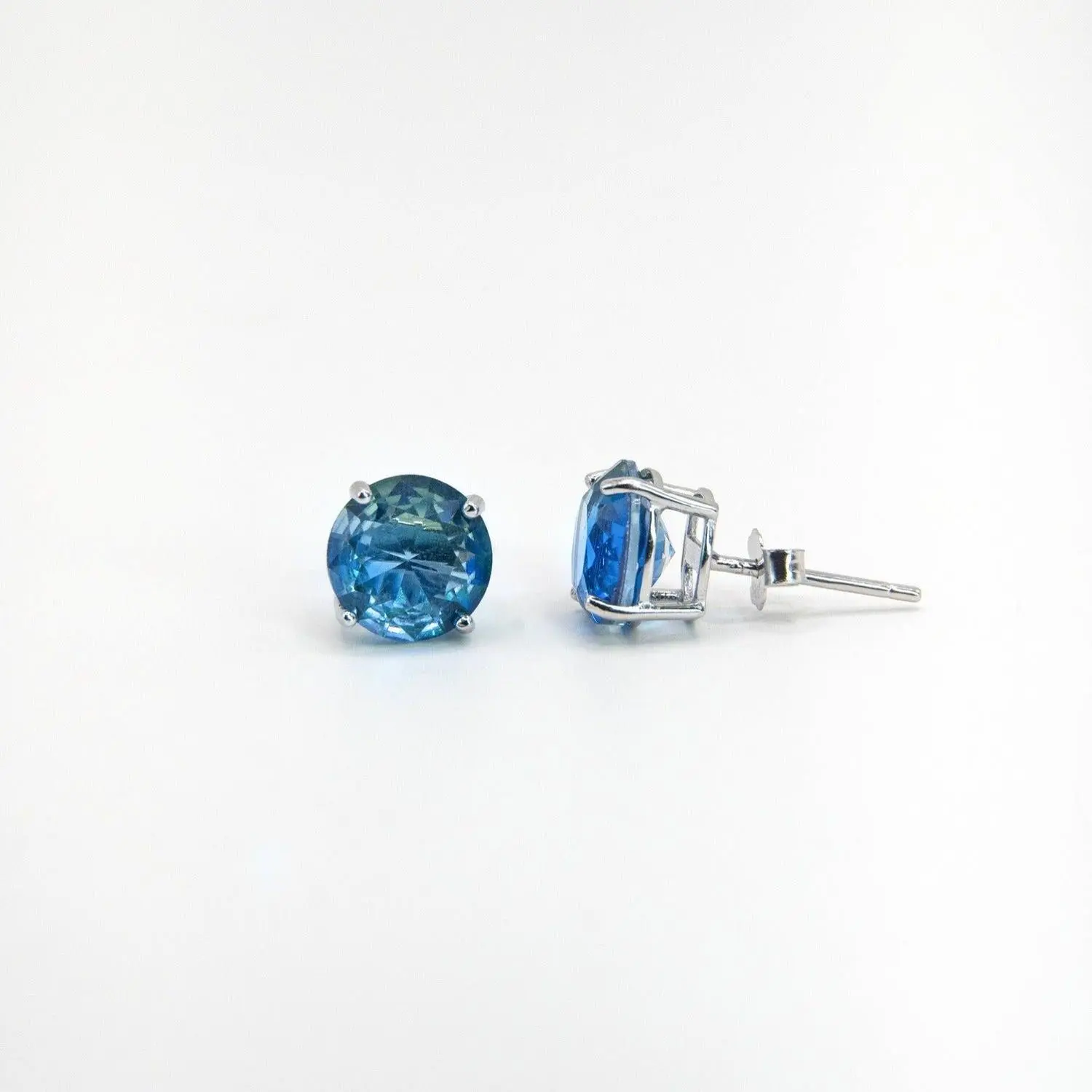 Yaluum 6MM Radiant Blue Earrings – 925 Sterling Silver, Rhodium Coated | 100% Waterproof, Hypoallergenic, Tarnish-Proof | Unisex Luxury Jewelry