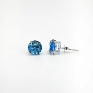 Yaluum 6MM Radiant Blue Earrings – 925 Sterling Silver, Rhodium Coated | 100% Waterproof, Hypoallergenic, Tarnish-Proof | Unisex Luxury Jewelry