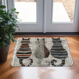 Cute Cat Silhouette Print Rectangular Outdoor Door Mat, Non-Slip Faux Wool Material, Suitable for Indoor and Outdoor Use, Perfect Home Decor and Entrance Area, Decorative Animal Print Rug Mat