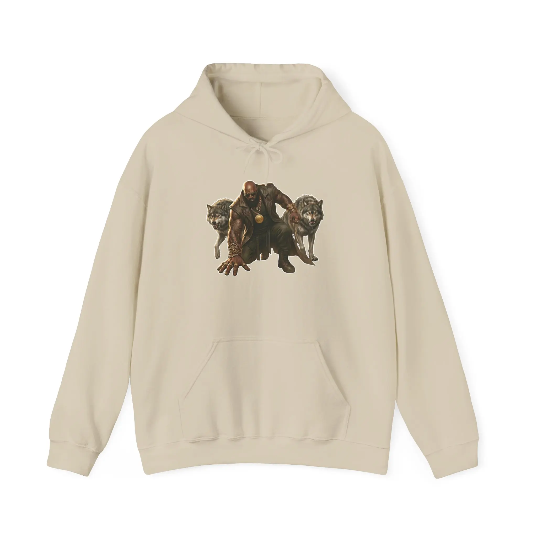 Beast Master hoodie | Obsidian Seals | man with wolves graphic, bold text on back
