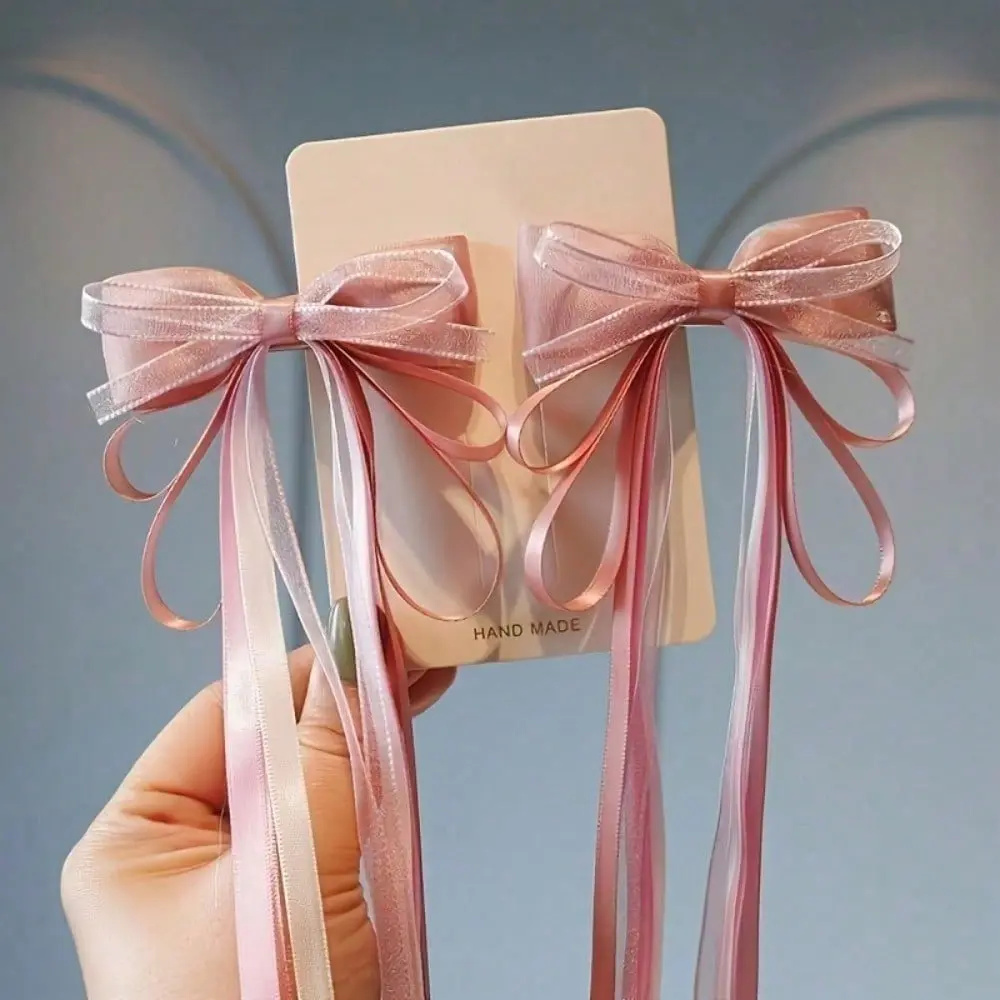 Women's Braided Bowknot-Tassel Hair Clips - 1 Pair Plain Little Bow Print Fashion Accessory for Casual Commute & Party Styling, Little Bow Print Hair Clips