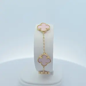 14Kt Pink Three Clover 13MM Bracelet