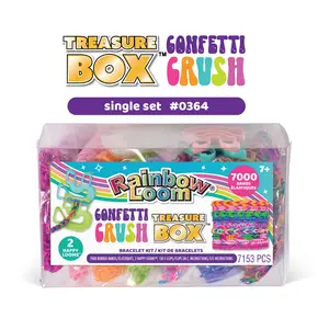 Rainbow Loom Confetti Crush Treasure Box 7000 rubber bands and two happy looms