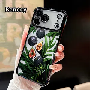 Phone Case Compatible with iPhone 17 Pro Max 16 15 Plus Air 14 13 12 11 E Fig Leaf Fantasy Pattern Clear Protective Four Corners Air Cushion Anti-drop Shockproof Cellphone Casing