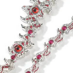 Lxalry Copper Red Eye Thorn Chain Gothic Hip Hop Necklace Unisex Iced Out Punk Claw Choker Streetwear Rap Jewelry