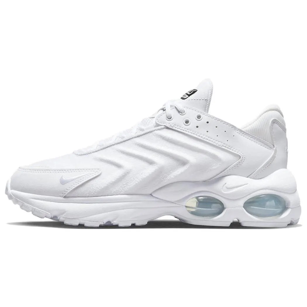 Men's Nike Air Max TW Triple White Low-Top Lifestyle Footwear - Lightweight Fabric & Leather Design, Skepta x Tailwind Trainer, Athletic Sports Shoes
