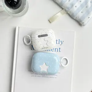 Simple Fashion Blue White Small Polka Dot Transparent Hollow Out Star Pattern Earphone Case Cover For AirPods 1 2 3 4 Pro Pro2 Pro3 Headphone Accessories