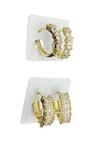 2 pares de aretes zirconias aros en oro laminado