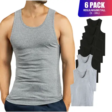 6 Pack Men's A-Shirts 100% Cotton Lightweight Ribbed Underwear Tank Top Solid Casual Menswear S-3XL Regular Big & Tall Workout Breathable Sleeveless Plain Classic