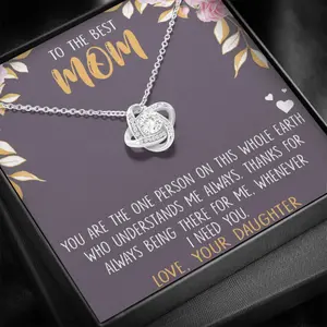 Personalized Love Knot Necklace Gift For Mom, Christmas Gift For Mom, Mother's Day Gift, Mother's Day Necklace, Mother Daughter Gift
