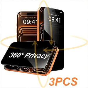 360° Privacy Tempered Glass Screen Protector, 3 Pack, Compatible with iPhone 17 Pro Max/17 Pro/17 Air/16/15/14/13/12/11/XR, Anti-Spy Glass Film