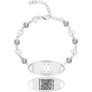 Dynamic QR Code Medical Elegant Floral Design ID Bracelet for Women and Travelers| Adjustable 3 Color Alert Bracelet | Engraved Info or QR Code Health Jewelry for Daily Use