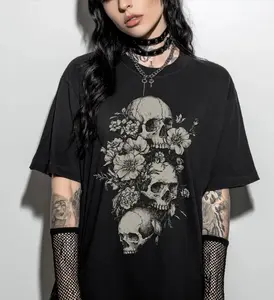 Floral Skull Comfort Colors T-Shirt, Gothic Graphic T-Shirt, Whimsigoth Witchy Clothing Tank Camis Top, Alternative Grunge Goth Shirt Goth Gift