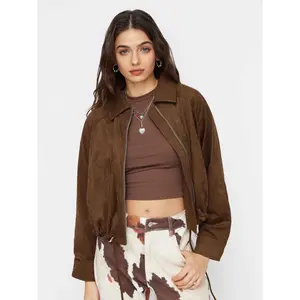 Cider Suede Collar Zip Through Drawstring Oversized Jacket