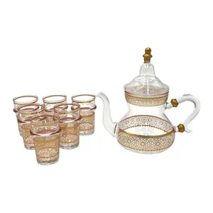 Gold & Glass Teapot With 6 Tea Glasses By Mazyana