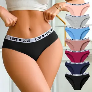 HOTCOM Women's High Rise Comfortable Casual Panties Set Soft Breathable Mixed Color 7/14 Pack with Love Print for Everyday Wear Fashion Activewear Machine Washable Athletic Sportswear