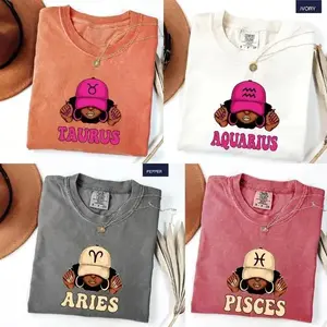 Comfort Colors Zodiac Girl T-Shirt, 12 Zodiac Signs Tee, Aries Taurus Gemini Cancer Leo Virgo Libra Scorpio Sagittarius Capricorn Aquarius Pisces Shirt, Astrology Graphic Tee, Horoscope Gift for Women, Graphic Tee for Women & Men