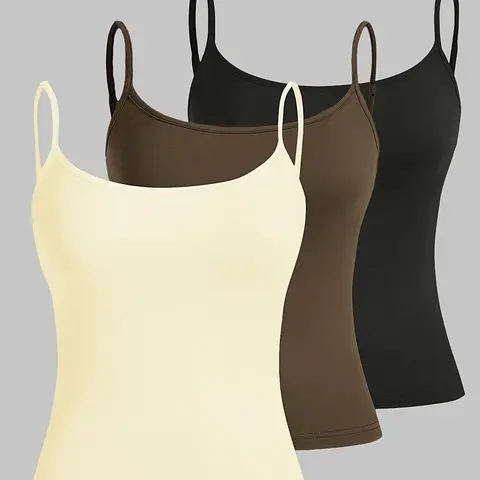 Women's Solid Color Cami Top Casual Soft Sleeveless Spaghetti Strap Top for Summer, Ladies Clothes for Daily Wear, Casual Sleeveless Tops