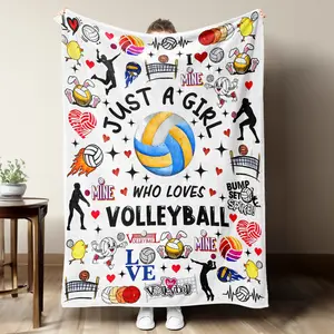 1pc Flannel Blanket, Volleyball Blanket Gift, Suitable for Female Volleyball Enthusiasts, Soft Flannel Volleyball Accessory Blanket, Plush Bed Blanket with Digital Print Pattern, Soft, Warm, and Comfortable Sofa Bed Office Blanket