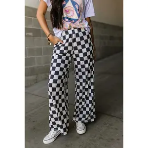 Women's Black Checkmate Jeans, Stylish Women's Bottoms for Casual Wear